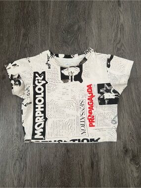 With Jean White & Black Graphic Short Sleeve Tee with Red Accent